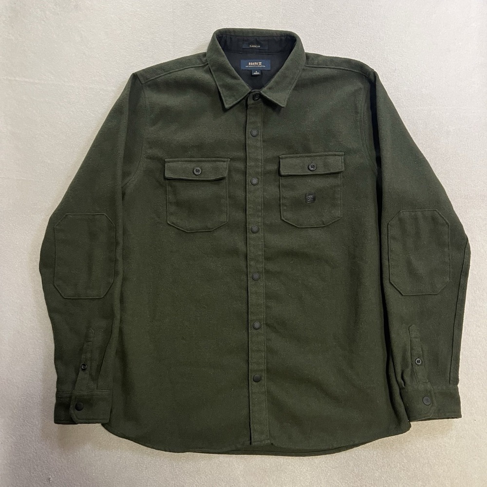 Roark Nordsman Flannel Shirt Men's Size Large Green Wool Blend Snap Up RW608